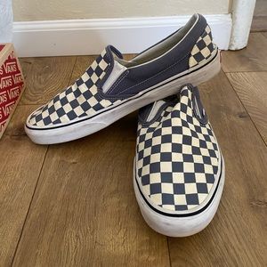 VANs Blue Checkerboard Slip Ons
